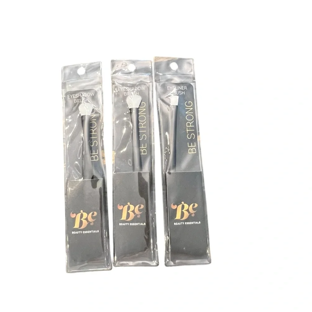 Beauty Essentials Makeup Brush 3 Pc Eyeshadow‎ & Eyeliner Brush Black White NEW